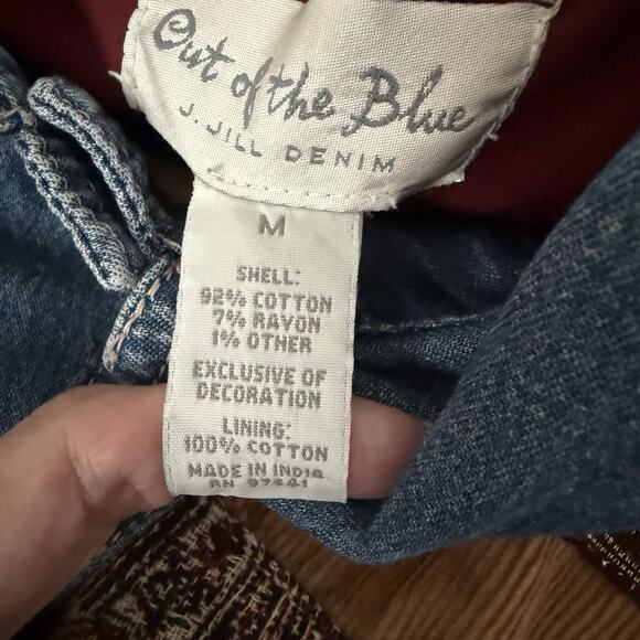 Out Of The Blue J Jill Patchwork Velvet Tapestry Denim Jean Mixed Media Jacket M - Picture 3 of 6